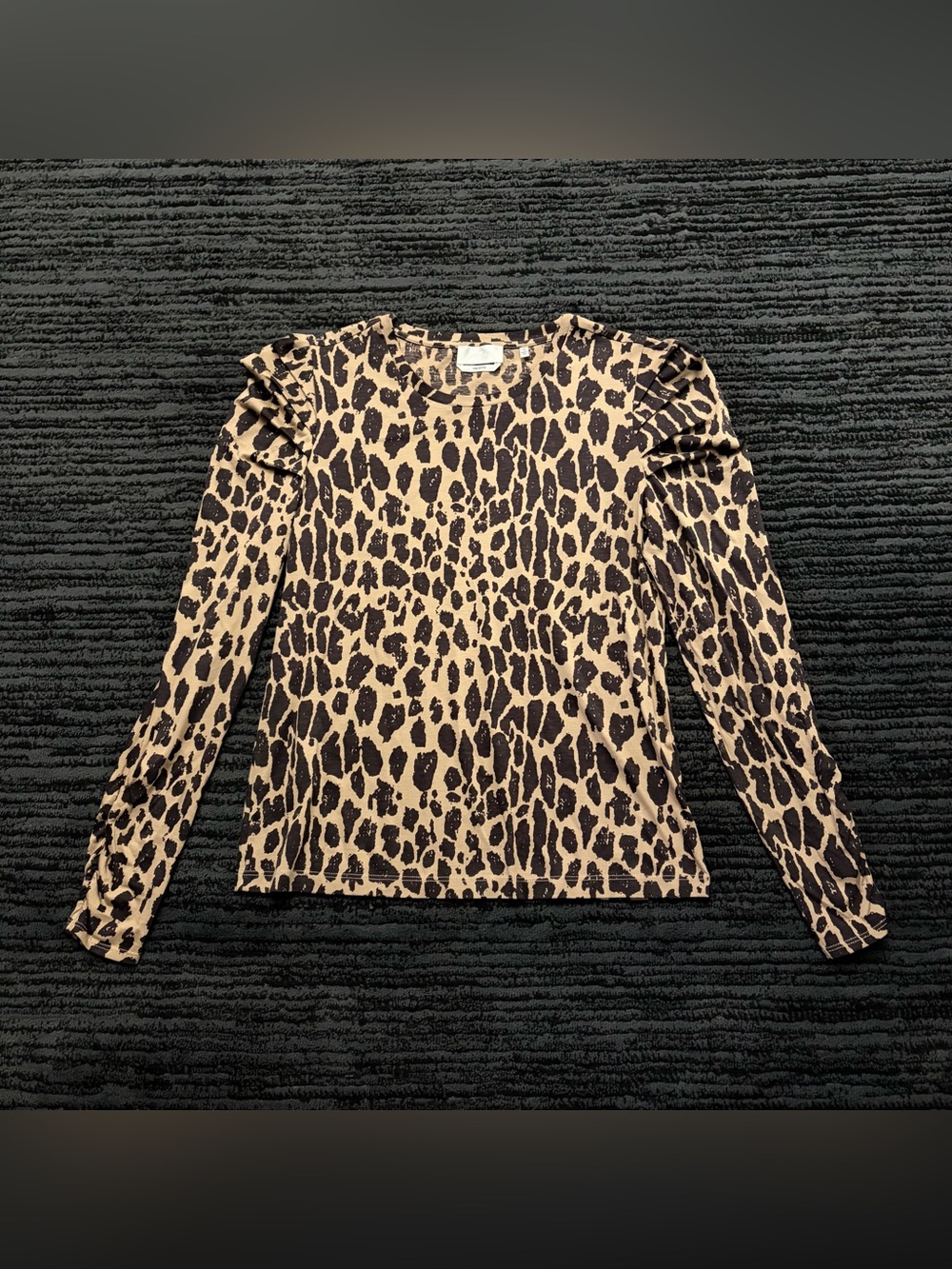 7 For All Mankind Leopard Print Ruched Puff Sleeve Top